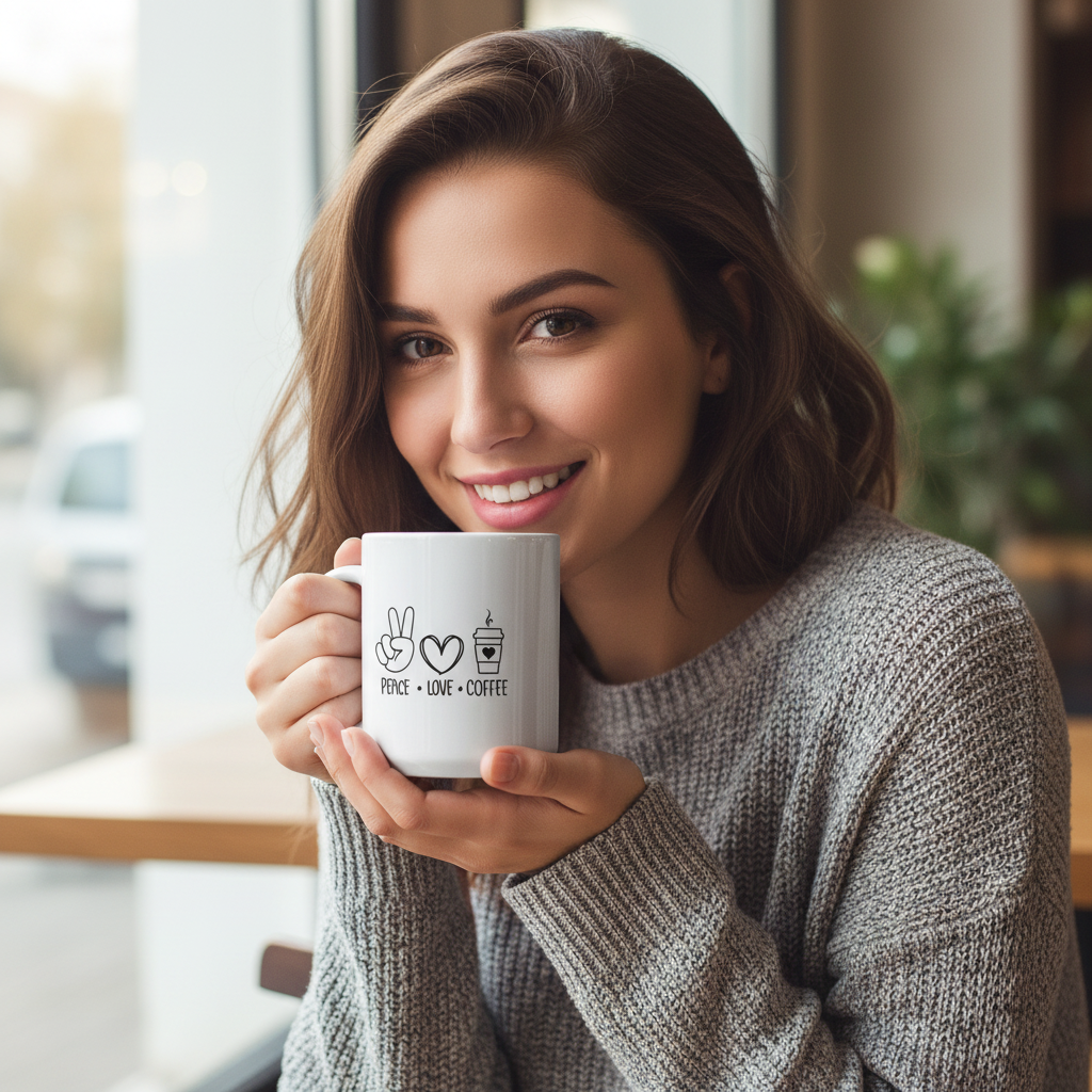 Peace Love Coffee a mug with l quote