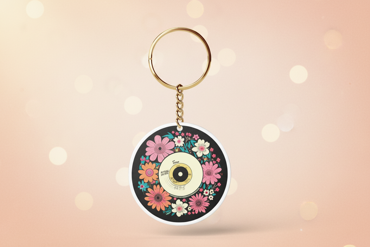 Keychain with floral design on a white background